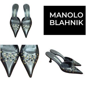 Manolo Blahnik Leather Lasercut Accents Mules Women's Size EU40| US 9.5